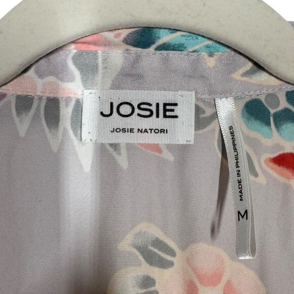 Josie Natori Lotus Bouquet Floral Pajama Set Medium Long Sleeve Shorts Ruffle - Picture 6 of 10